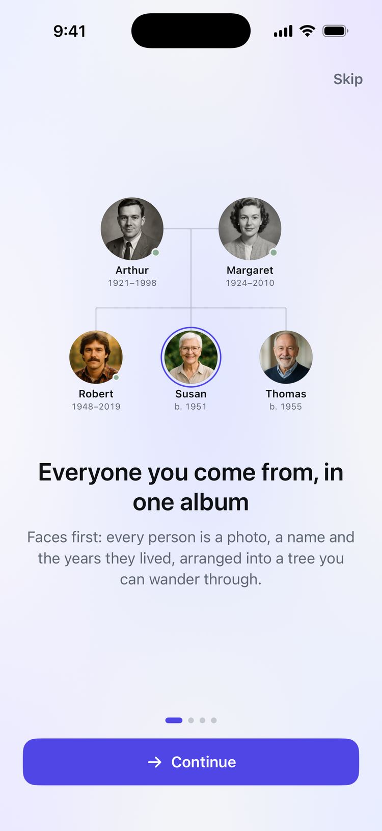 The first welcome page.
