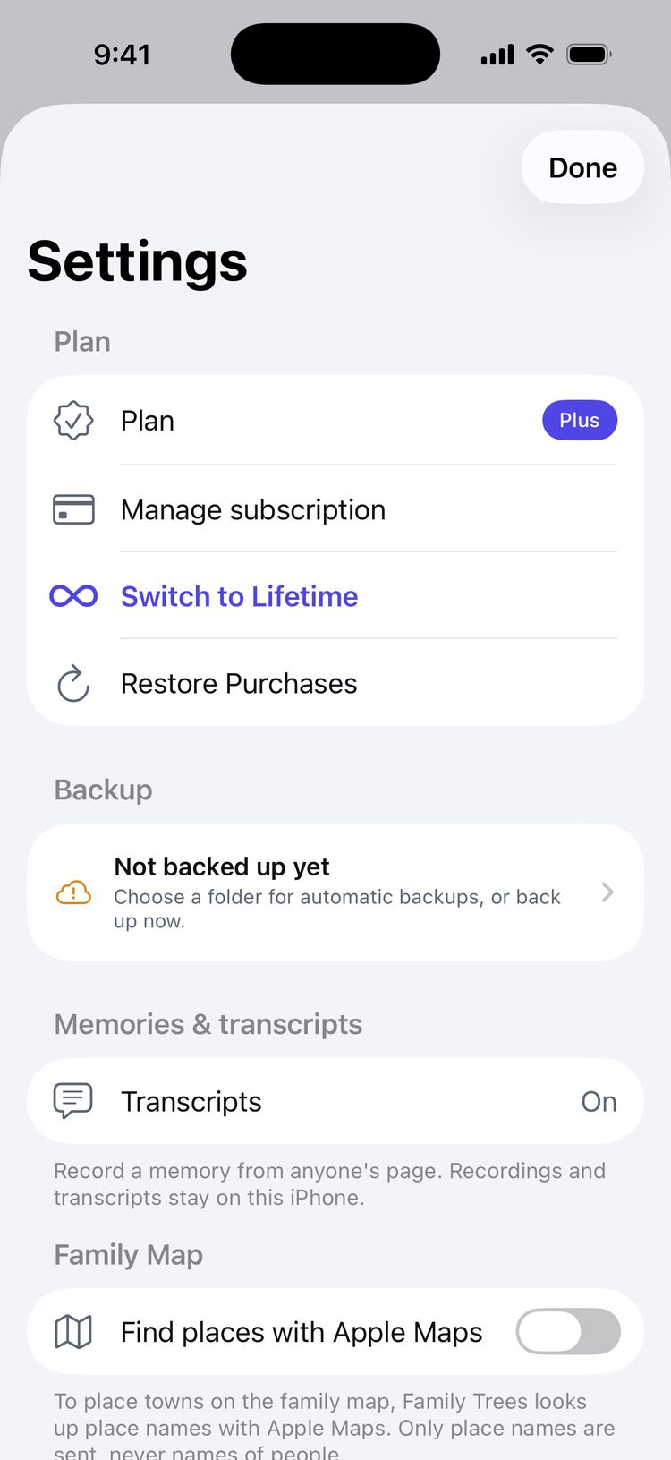 Your plan in Settings.